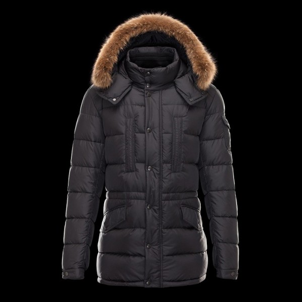 Moncler marrone Mock Collar Zipper E Slash Uomo Cappotti uscita